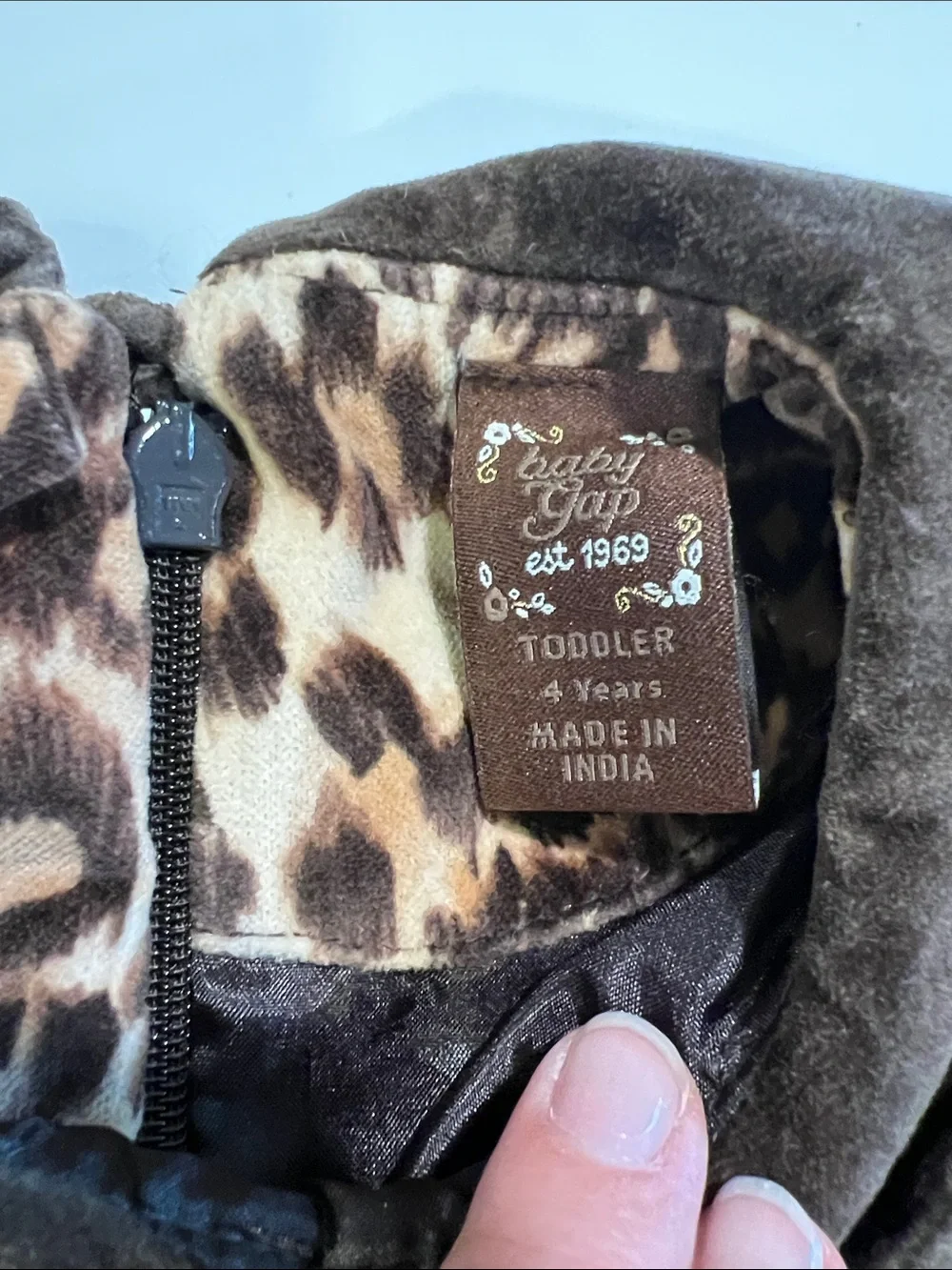 Vintage GAP - 4T, Brown Velvet Dress with Leopard Accent, formal